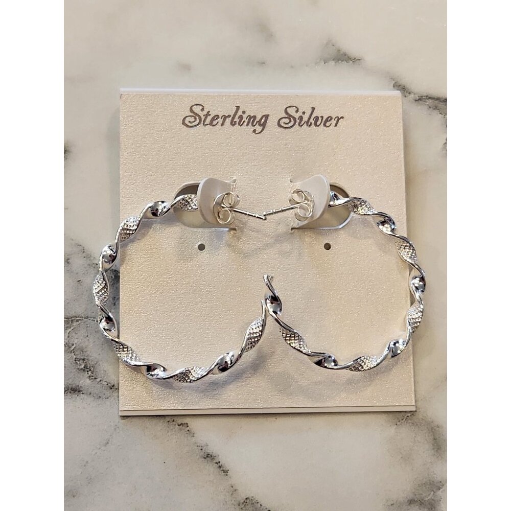 Sterling Silver Twisted Hoop Earrings